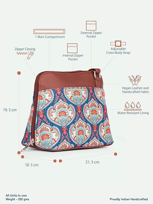 Printed Vegan Leather Sling Bag for Women – Stylish Crossbody Handbag with Adjustable Strap, Lightweight Purse for Travel & Everyday Use