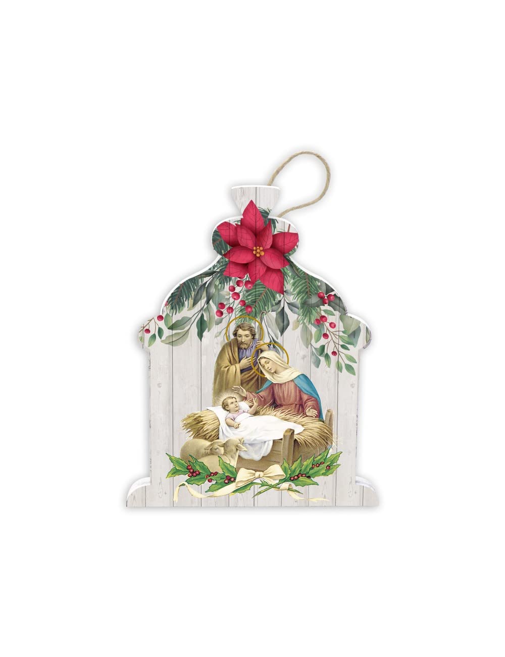 Fratelli Bonella | Decoración navideña- de madera de álamo temblón, para apoyar sobre la mesa o para colgar en el árbol de Navidad - Belén 15 x 16 cm | Made in Italy (Lanterna)