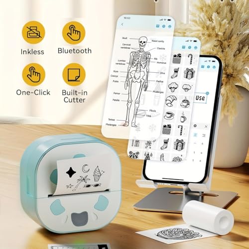 Felicidade Aufkleber-Drucker, Mini-Fotodrucker, Bluetooth tragbarer Aufkleber Maker mit 3 Rollen Papier, Druck Pod tintlose Thermodrucker, Impresora Portable für Notizen, DIY, Kinder Geschenk