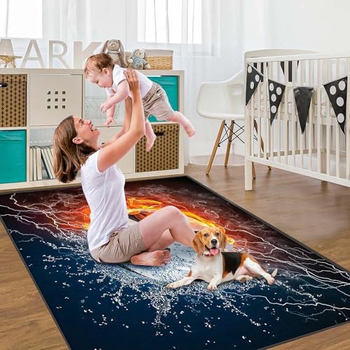 Dai Lufei 3D Football Rug, Ice Fire Flames, Large Area Rug, Sports Field Floor Mat, Teen's Room, 100 x 200 cm - Image 3