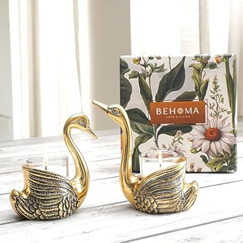 BEHOMA Metal Figurine Candle Holder (Set of 2) (Gift Box Swan) Cover