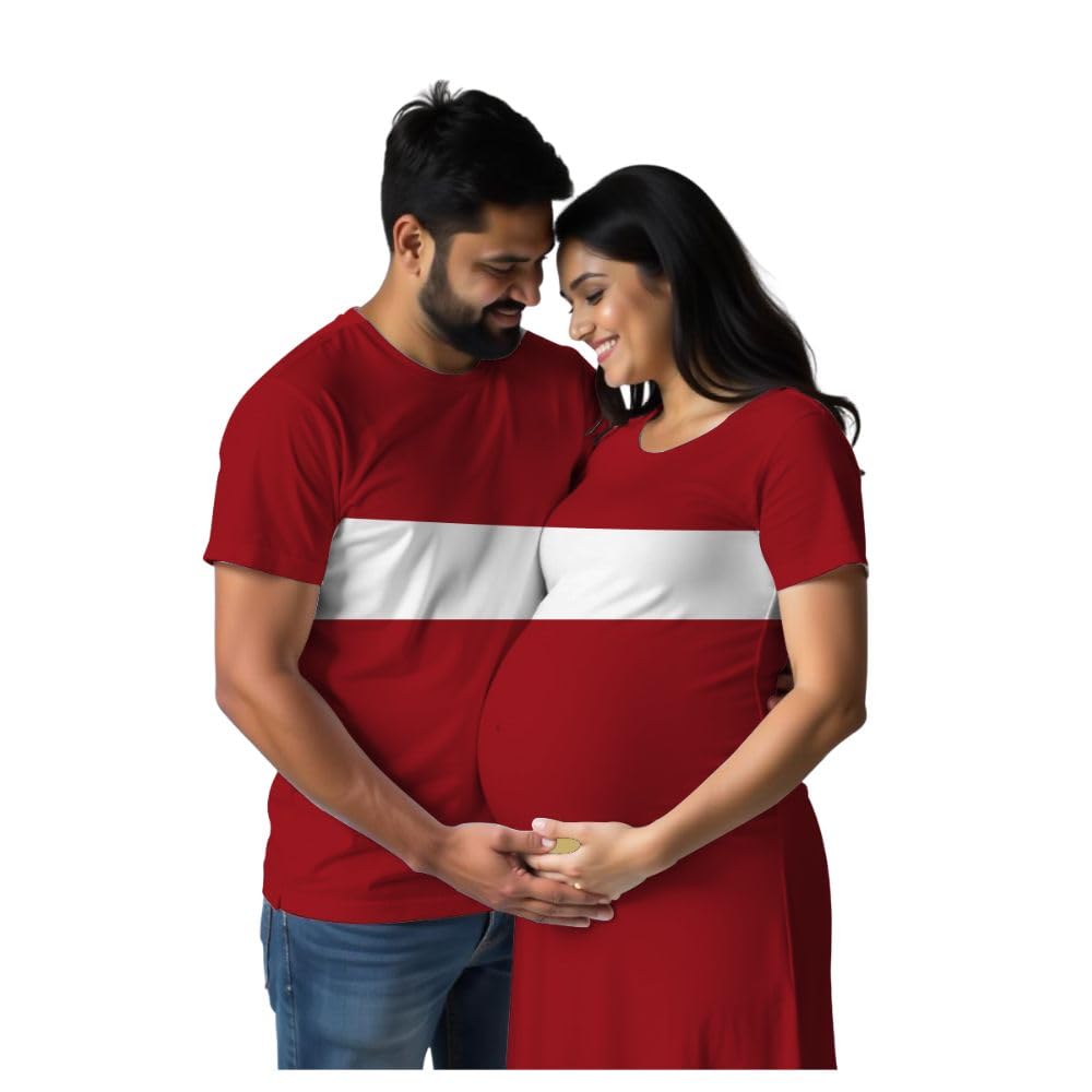 Maternity Regular Fit Tshirts Couple Dress CutSew Plain Cotton Half Sleeve Pregnancy Announcement Mom to Be Maternity Couple Tshirt for Photoshoot Pack of 2 (mat-cou-Plain)-image-6
