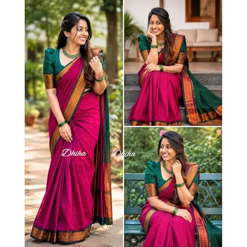 Image of Gadwal Cotton Silk Checked Saree for Women | Pure Kalyani Cotton Checked Saree with Zari Border Tassels & Blouse | Kanjivaram Linen Silk | Handloom Weave