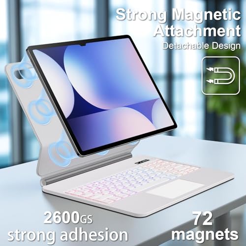 Image of RTSY Magic Style Keyboard for Samsung Galaxy Tab S10 Plus, S10+, S9 Plus, S9+, S9 FE Plus, S8 Plus, S7 Plus (12.4 Inch) with 7-Colors Backlit & Multi Touch Trackpad, Floating Cantilever Design. LED