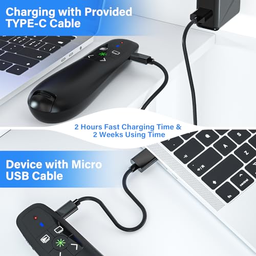Image of Presentation Clicker Wireless Presenter Remote Clicker, 2-in-1 USB C USB A Clicker for PowerPoint Presentations, Rechargeable Presentation Clicker with Green Light Pointer, Clicker for Class, Meeting