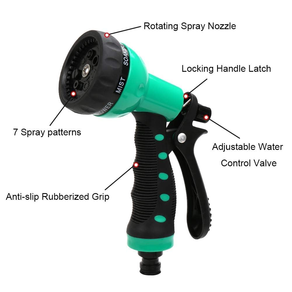 Tubo da giardino a spirale, 15,7 m, in EVA, con ugello spray a 7 modelli, tubo da giardino leggero e auto-avvolgente, retrattile, sicuro per acqua potabile, per prato e patio