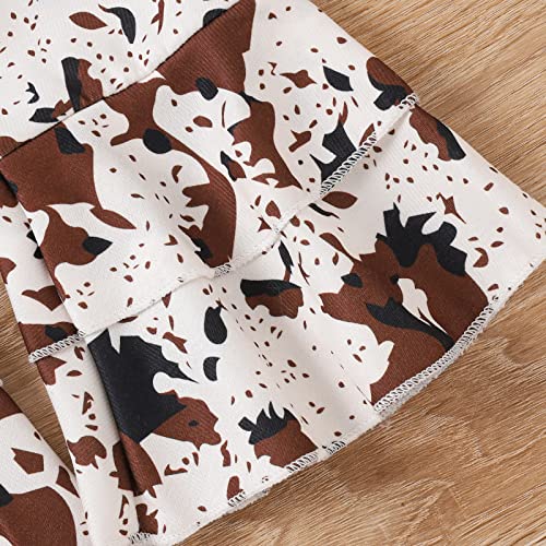 Toddler Baby Girl Festival Jumpsuit Christmas Tree Plaid Heart One Piece Romper Flare Long Pants Overalls Clothes (Cow Print Brown,12-18 Months) #TOP5