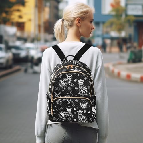Image of Women Fashion Backpack Purse Death Cat Rucksack, S | Casual Lightweight Quilted Daypack Ladies Bag for College Travel Work