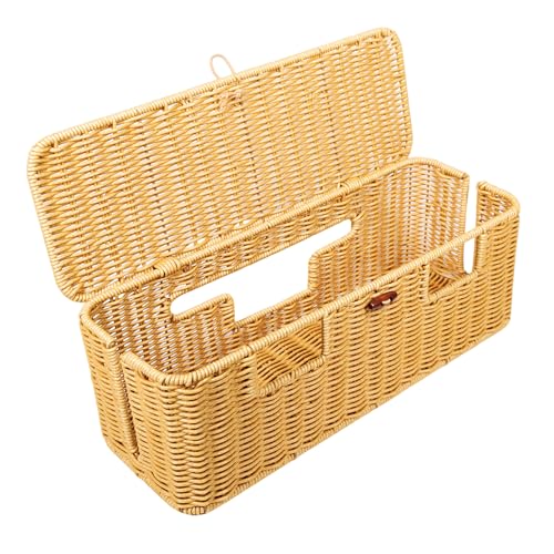16 In Large Rattan Cable Management Box, Handwoven Cord Management Box with 5 Slots, Floor Cord Hider Boxes for Power Strip and Wire, Cable Organizer box with Lid for Desk, Floor, Office, Living Room