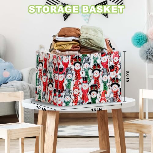 Image of Christmas Red Green Snowman Storage Baskets, Empty Christmas Gift Baskets, Holiday Home Decor, Large Square Waterproof Canvas Laundry Hamper With PE Coating, Foldable Toy & Clothes Bins for Bedroom