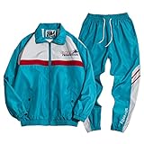 Floette Men Retro Windbreaker Track Suit Track Jacket Track Pant Athletic Hip Hop Windproof Sweat Su