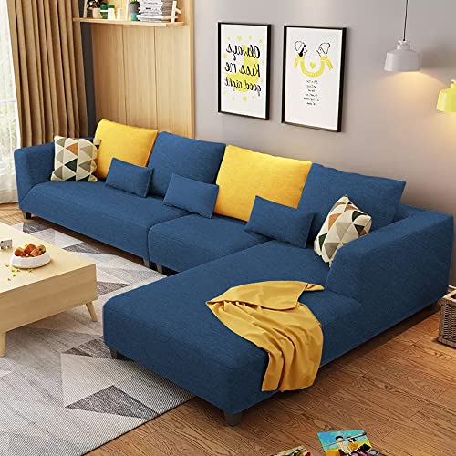 Image of Casaliving Minta RHS 6 Seater L Shape Sofa Set for Living Room (Blue Colour) Velvet Fabric Sofa Set for Living Room