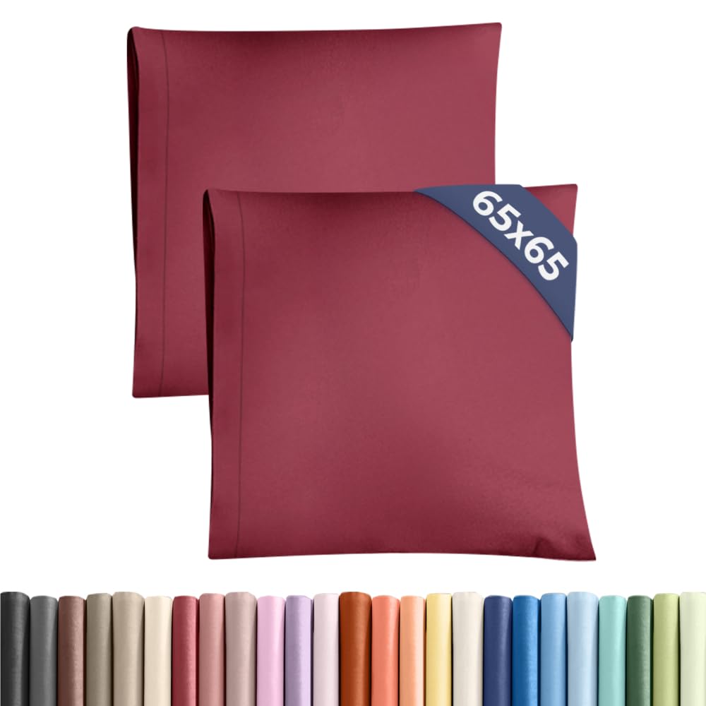 Federa 65x65 Borgogna- Set da 2 - Federe in Microfibra di Alta Qualità - Morbide, Confortevoli e Lavabili in Lavatrice - Federa 65x65 per Cuscini, Set 2 Federe Borgogna - OEKO-TEX Certificato