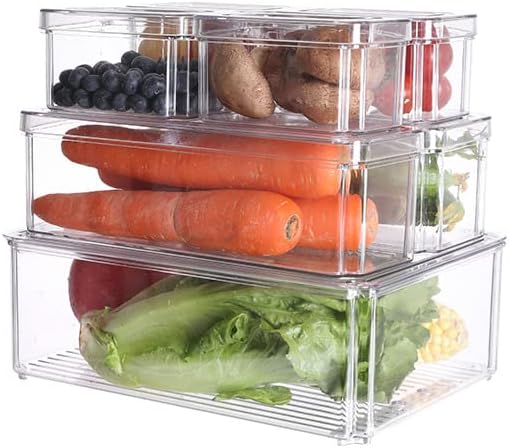 Refrigerator Organizers,Made With Premium Quality Acrylic Glass-Proof Durable Food Container, Lunch Box, Fruit, and Salad – Kitchen, Fridge, Pantry (Set 7)