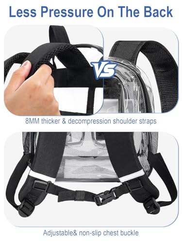 Image of Heavy Duty Clear Backpack For School, 17 Inch Clear Bookbag For Kids Boys Girls Women Men, Large See Through Backpack With An Extra Pouch Accessories, Tranparent Bag, College Sport Work, Black