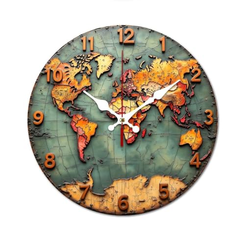 世界地図 壁掛け時計 アンティーク調 掛け時計 北欧 壁掛 木製 10in/12in 軽量 部屋飾り 人気 ギフト静音 非電波 読みやすい リビングルーム 寝室 オフィス 25*25cm
