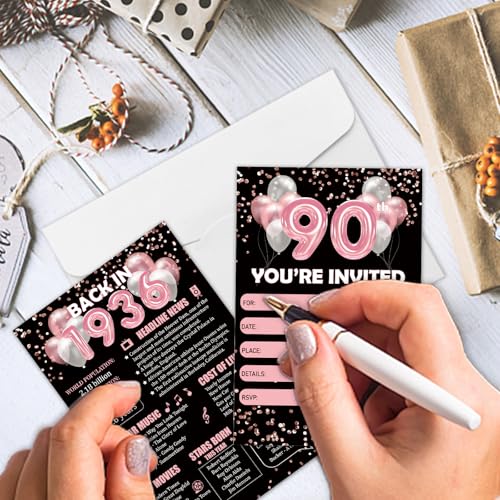 Invitaciones de 90 cumpleaños REWIDPARTY con sobres y acabados oro rosa 5