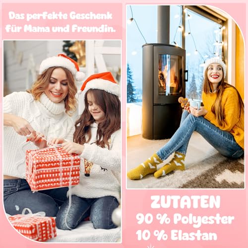 Utensilsto 6 Paar Kuschelsocken Damen 35-39 Flauschige Kuschel Socken Haussocken Fluffy Schlafsocken Fuzzy Flauschsocken Herz Wintersocken für Frauen Damen