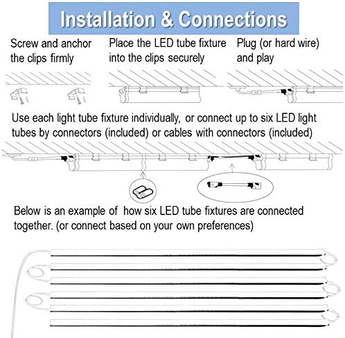 HouLight 6-Pack Corded LED T5 Integrated Light Fixture, Super Bright Daylight White(6500K), 4-Foot, 2200 Lumens, 18W, Built-in ON/Off Switch, for Under Cabinet Light, Ceiling Light, and Shop Light