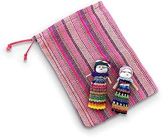 Set of 2 Guatemalan handmade Worry Dolls with a colourful crafted storage bag | Worry Dolls for Girls | Worry Dolls For Boys | Anxiety Dolls | Worry Doll | Guatamalan Doll