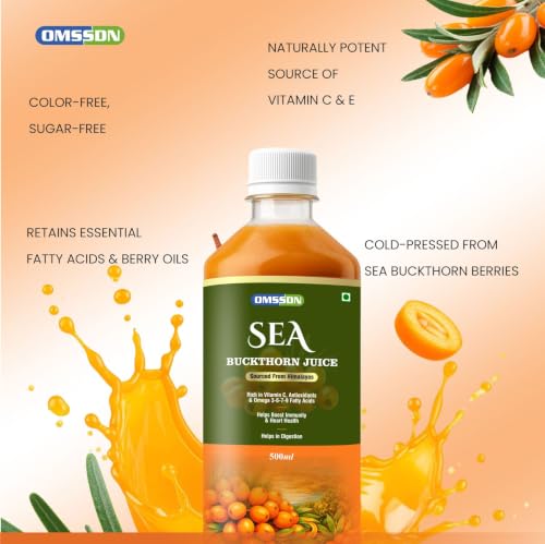 Image of Sea Buckthorn Juice, with Vitamin C, Omega 3-6-7-9 Fatty Acids & Antioxidants, Immunity & Gut Health Support, 500ml (Pack of 1)