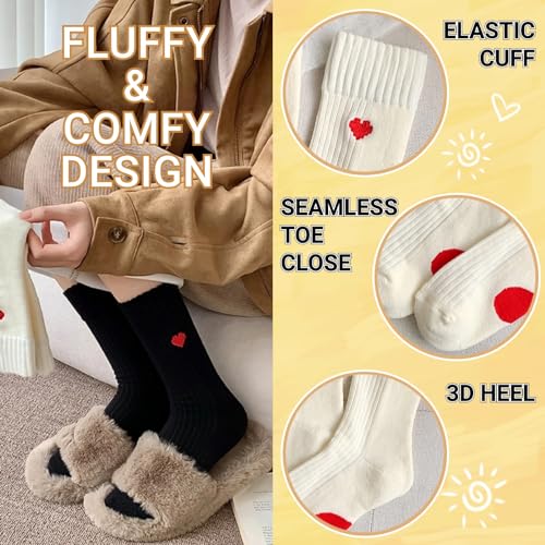 Heart Fuzzy Socks for Women - Smiling Face Warm Cozy Soft Ankle Socks - Fluffy Thick Winter Home Barefoot Crew4
