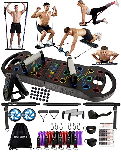 Hotwave Portable Exercise Equipment With 16 Gym Accessories.20 In 1 Push Up Board Fitness,Resistance Bands With Ab Roller Wheel,Full Body Workout At Home,Patent Pending #TOP9