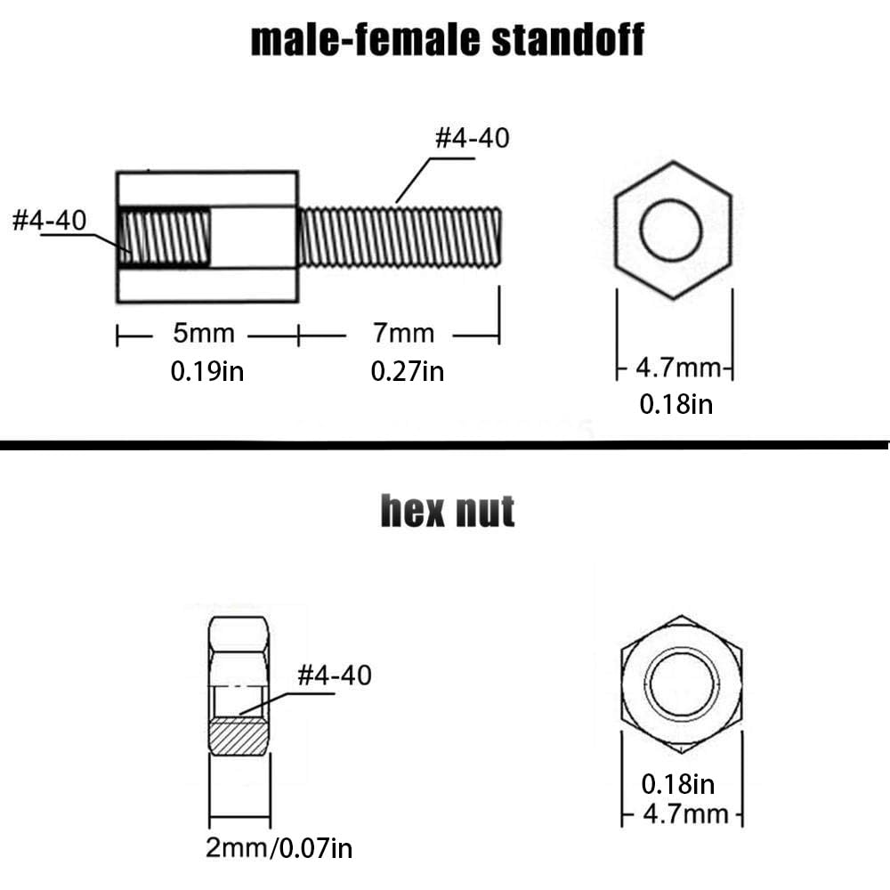 24X Brass Copper #4-40x5+7 M-F Male-Female Hex Cylinder Standoff Spacer Screw Jackscrew Nut for Motherboard VGA DB9 DVI COM Port - (Color: Male-Female Standoff)