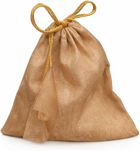 Premium Golden Organza Potli Pouch for Jewellery Storage & Return Gifts | 24×21.5 cm Drawstring Potli Bags Reusable Gift Pouches for Wedding, Pooja, Festivals & Functions Pack of 24