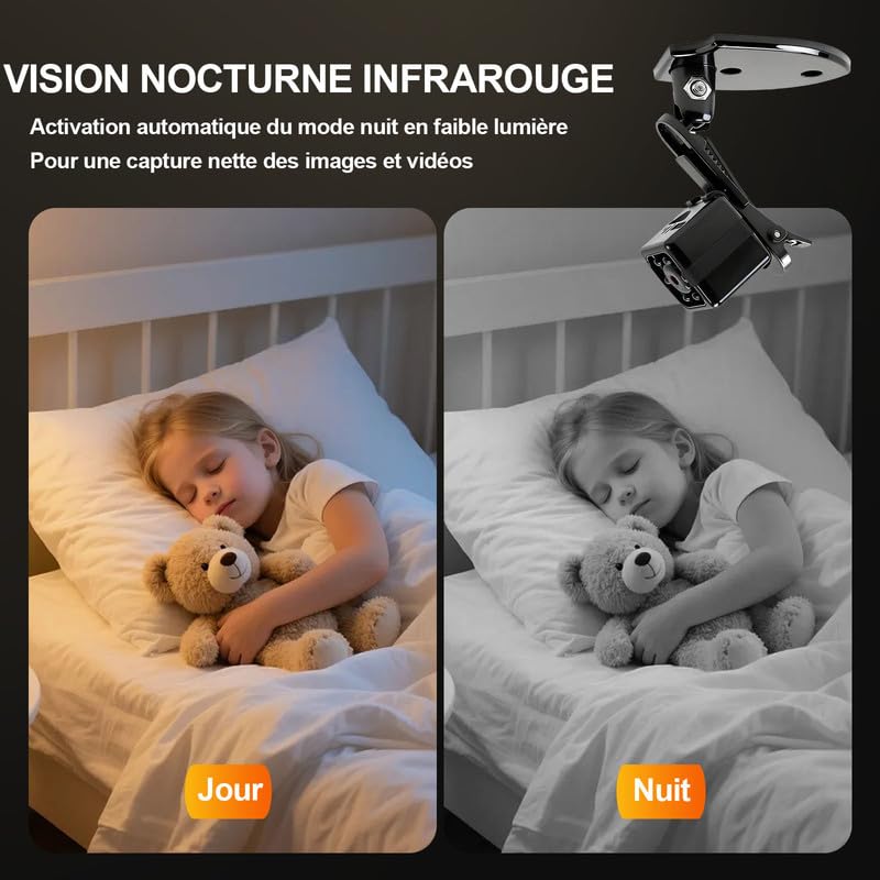 Camera Espion sans Fil 1080P-Mini Caméra Cachée Discrète avec Détection Mouvement et Vision Nocturne, Caméra Surveillance Intérieure Sans Internet ni App, Autonomie Longue Durée pour Maison Exterieur
