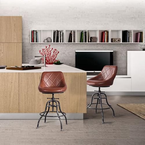 Fubiruo Industrial Pu Round Bar Stool With Back Rest Metal Counter Height Adjustable Swivel Pub Chair Home Kitchen Bar Stools With Footrest 22.45-27.2 Inch Silver #TOP2