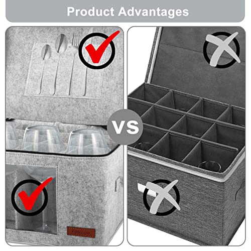 Foyego Wine Glass Storage Boxes, Stemware Storage Cases With Divider, China Storage Containers Box For 12 Crystal Glassware,Goblets,Wine Glasses,Drinkware Packing & Moving #TOP4