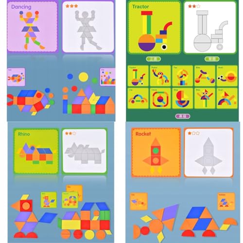 Image of PLUSPOINT Wooden Pattern Puzzle with 37 Wood Pieces, 30 Cards to Create Skill Development Educational Wooden Toys for Toddlers Kids Boys Girls Age 3+ Years