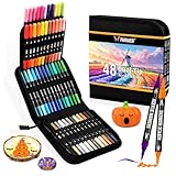 48 Farben Acrylstifte Set – Doppelseitige Spitzen, Multimarker für Steine, Holz, Stoff, Leinwand, Glas, Keramik in Stofftasche – Vielseitige Acrylfarben für Künstler & DIY Projekte