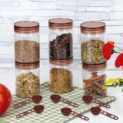 Image of Homeor Plastic Storage Jar & Containers With Spoon, Airtight & BPA Free Containers for Kitchen Storage, Grocery Kitchen Container, Multipurpose Jar, Fridge Storage Container, 300 ML Set 12, Brown