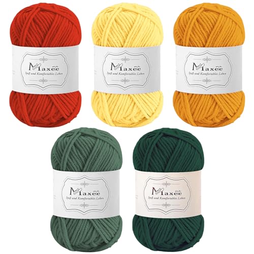 Maxee Häkelgarn 250g (50g*5 Farbe), Acryl Wolle Zum Stricken, Garn zum Häkeln und Stricken, Hand Knitting Yarn Set, Handstrickgarn Baumwollgarn für Häkeln, Wolle zum Stricken und Kunsthandwerk