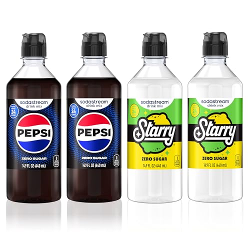 Image of SodaStream Pepsi Starry Zero Sugar Beverage Mix Variety Pack, New Pour Bottle (440ml, Pack of 4)