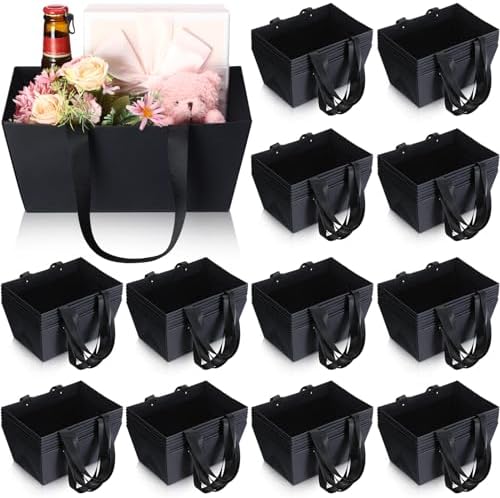 Glenmal 72 Pcs Gift Baskets with Handles Kraft Basket Baskets for Gifts Empty 9.8 x 6.5 x 4.3” Gift Wrap Bags Market Trays for Gift Packages Wrapping Wedding Party Christmas Valentines (Black)