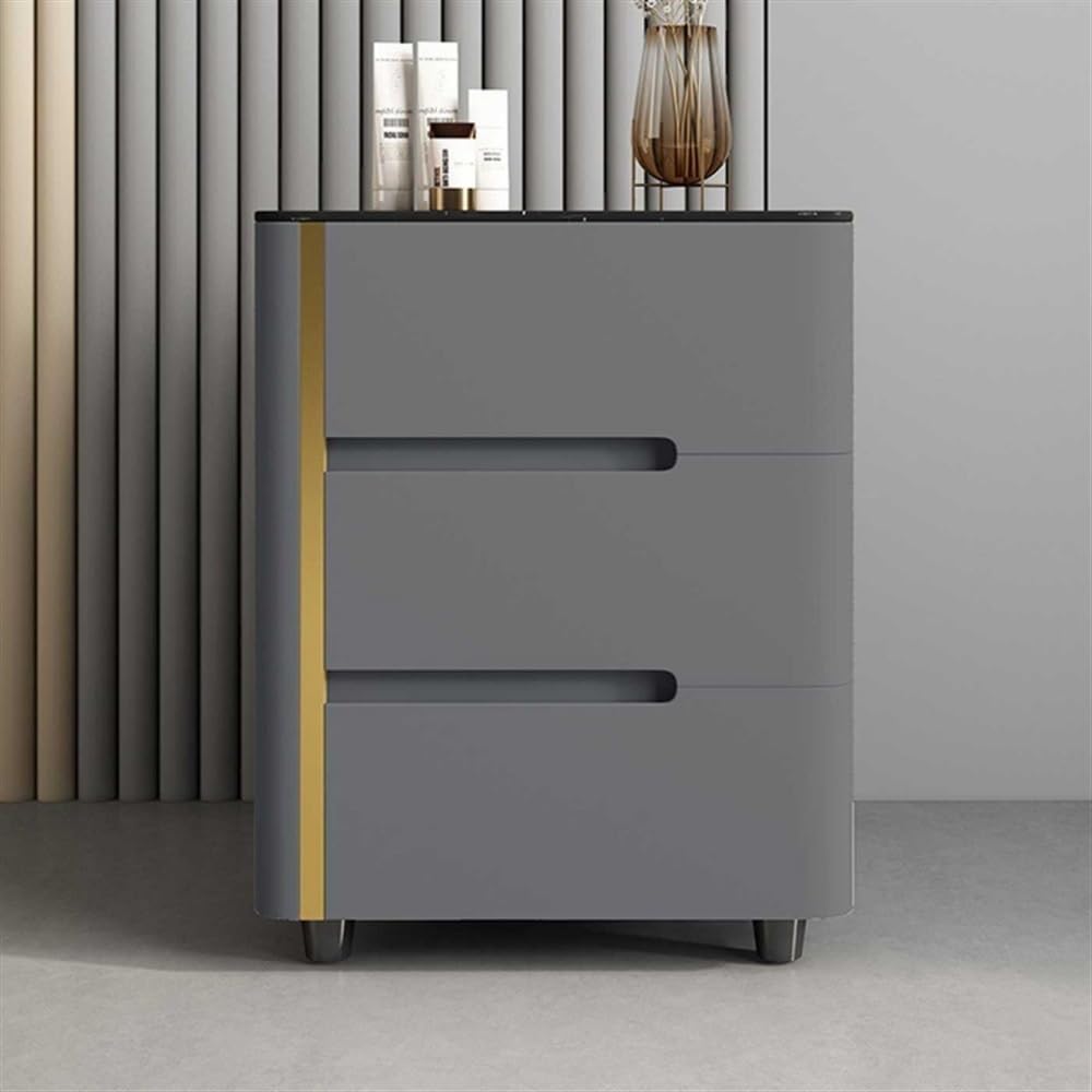 Table de chevet moderne en bois gris foncé avec 3 tiroirs pour chambre