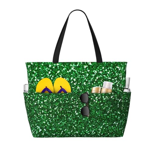 Sac de plage à paillettes vertes pour vos vacances d'été et sorties shopping en grand cabas