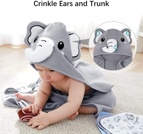 Synpos Baby Bath Towels, Newborn Hooded Baby Towel With 5 Baby Washcloths - Ultra Absorbent And Soft Cotton Hooded Bath Towel For Babie, Toddler, Infant - Unisex Hooded Baby Bath Towel #TOP1