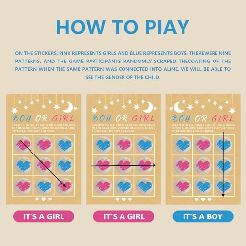 Image of Gender Reveal Scratch Off Cards 25pcs, Its A Girl Gender Reveal Tic Tac Toe Board, Baby Reveal Ideas Party &Baby Shower Scratch off Game