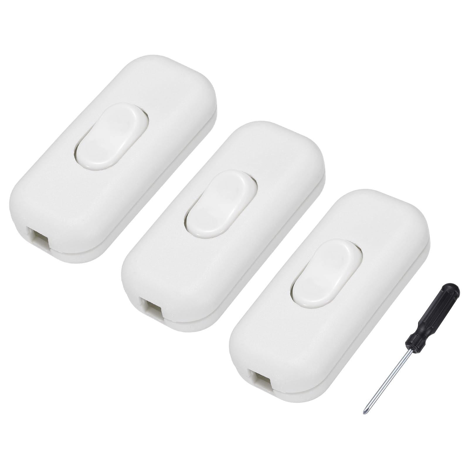 sourcing map 3 Pcs Inline Cord Switch, 250V 6A On Off Switch with Screwdriver Replacement Repair Control Button ON OFF for Lamp Bed LED Lights, White