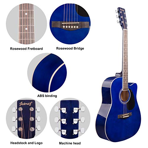 Image of JUAREZ Arpeggio 41 Inch Acoustic Guitar Kit, JRA41SP-BL Spruce Top, Rosewood Fretboard & Bridge, Truss Rod, Chrome Die Cast Machine Tuners, Blue