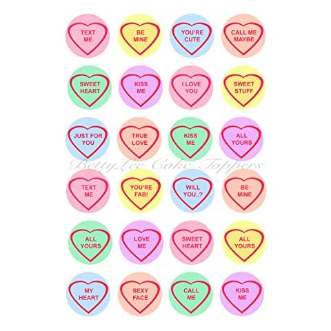 Love Hearts Valentines Day Cupcake Toppers x24 Edible Rice Paper Fairy Cake Decorations Cover