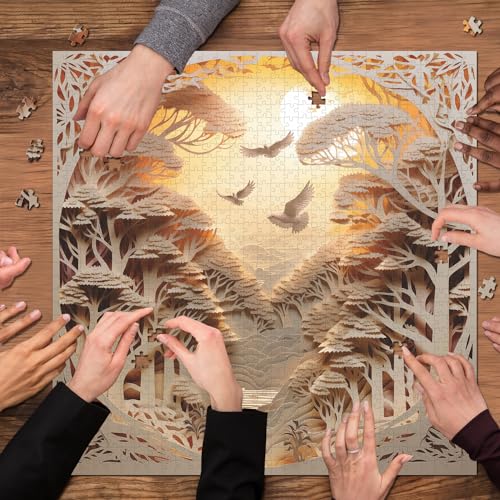 Puzzle Forest Sunset para Adultos 1000 piezas, desafío difícil Árbol de la Vida Rompecabezas de papel con efecto 3D miniatura 7
