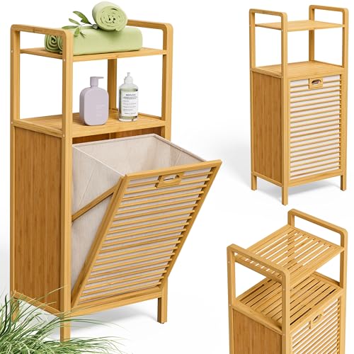 CASARIA® Badregal mit Wäschekorb 40 L Wäschesammler Bambus Holz...