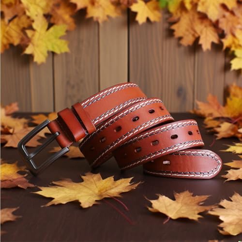 Leather Casual Belt, Durable, Hand-stitched, Pin Buckle, Retro Wide Belt Trendy with Skirts and Jeans, Gift2