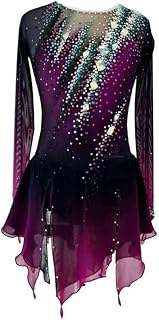 Vestido de patinaje artístico sobre hielo, competición de patinaje artístico profesional, leotardos con diamantes de imitación for mujer, morado y negro