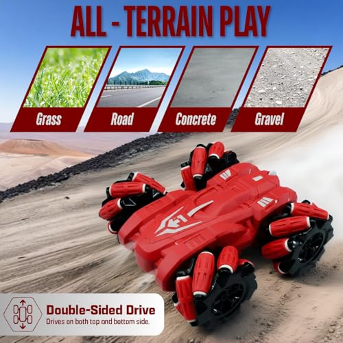Image of Remote Control Drift Stunt Car 4WD | 360 Rotating | Dual Sided Climbing | High-Speed Tumbling | Rechargeable Stunt Car | C-Type Charging | Remote Control Car for Kids | Made in India. (Red)